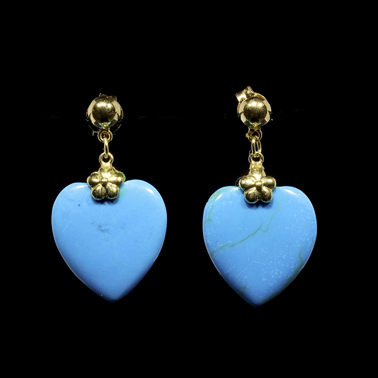 Earrings in 18kt yellow gold with turquoise - 3