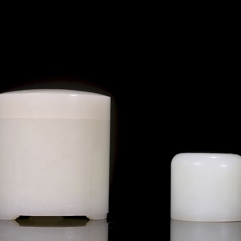 Conjunto caja y anillo de jade blanco de Hetian, dinastía Qing