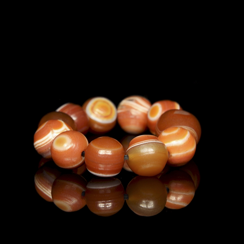 Pulsera de once cuentas de ágata, dinastía Liao