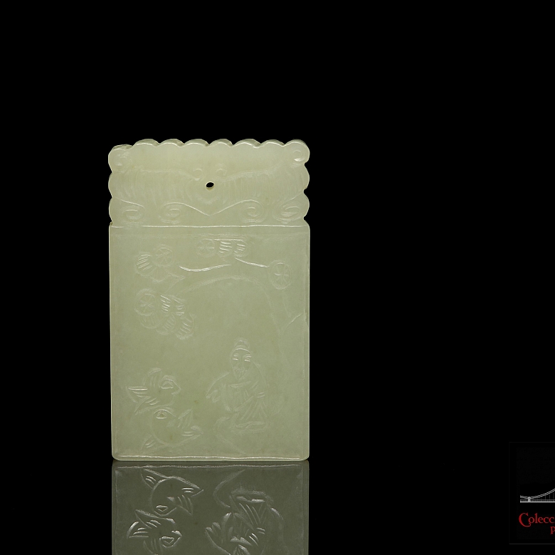Jade plaque ‘Elder with birds’, Qing dynasty