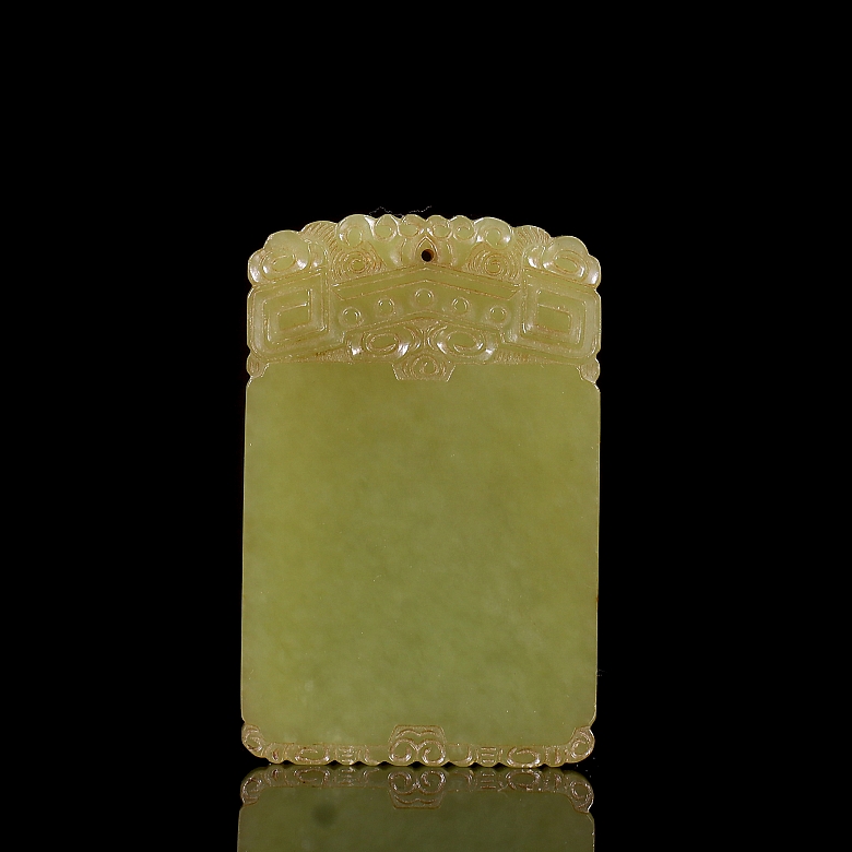 Placa de jade amarillo tallado, dinastía Qing