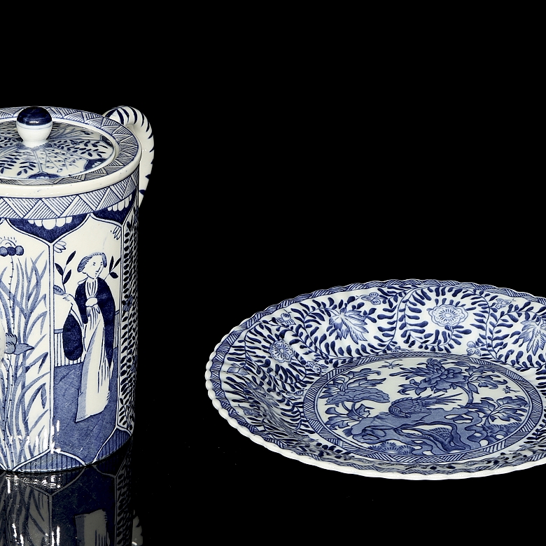 马斯特里赫特莫萨瓷器，中式瓷质茶壶及托盘，荷兰，20世纪 - 3