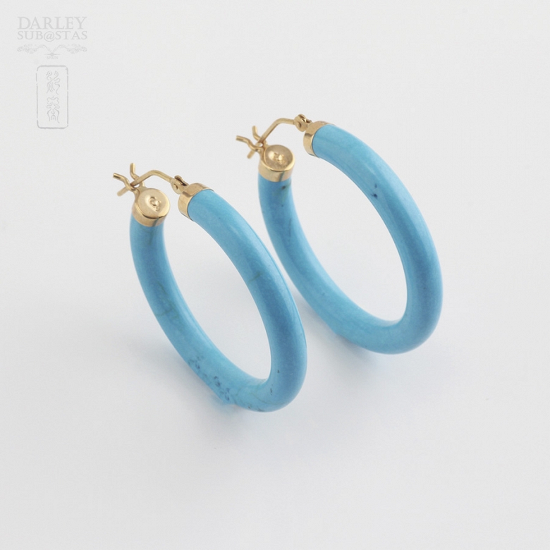 Pendientes aros oro amarillo 18k y turquesa natural - 1
