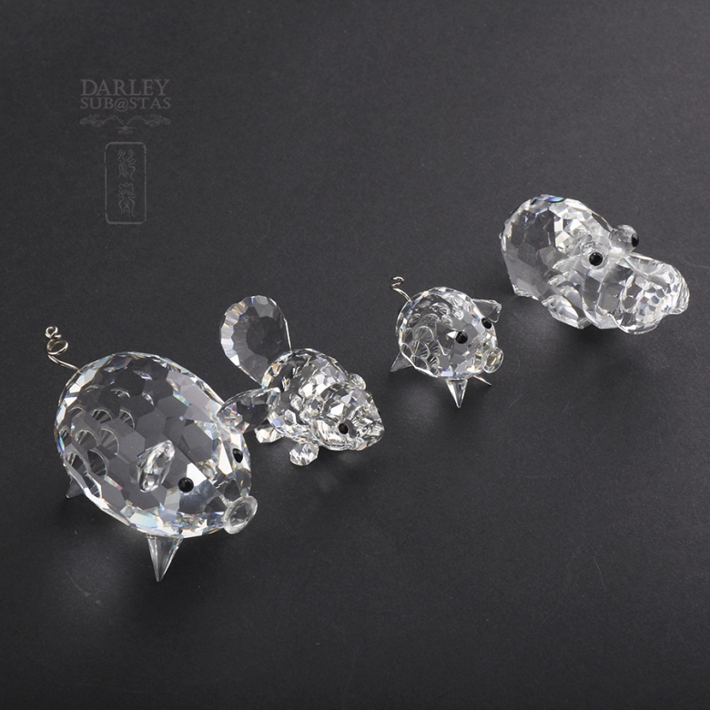 Juego de cuatro figuras en cristal de Swarovski, dos cerdos, hipopótamo y castor - 8