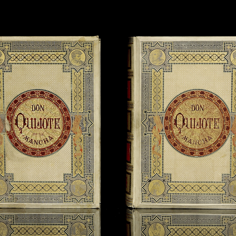 Two volumes of ‘The Ingenious Gentleman Don Quixote of La Mancha’, circa 1880