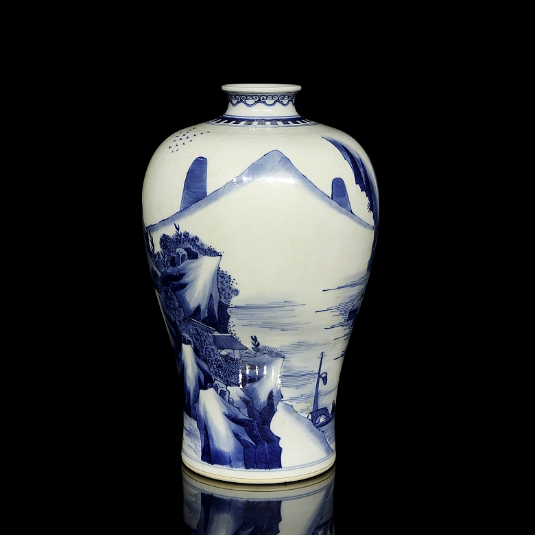 Jarrón meiping de porcelana azul y blanca 