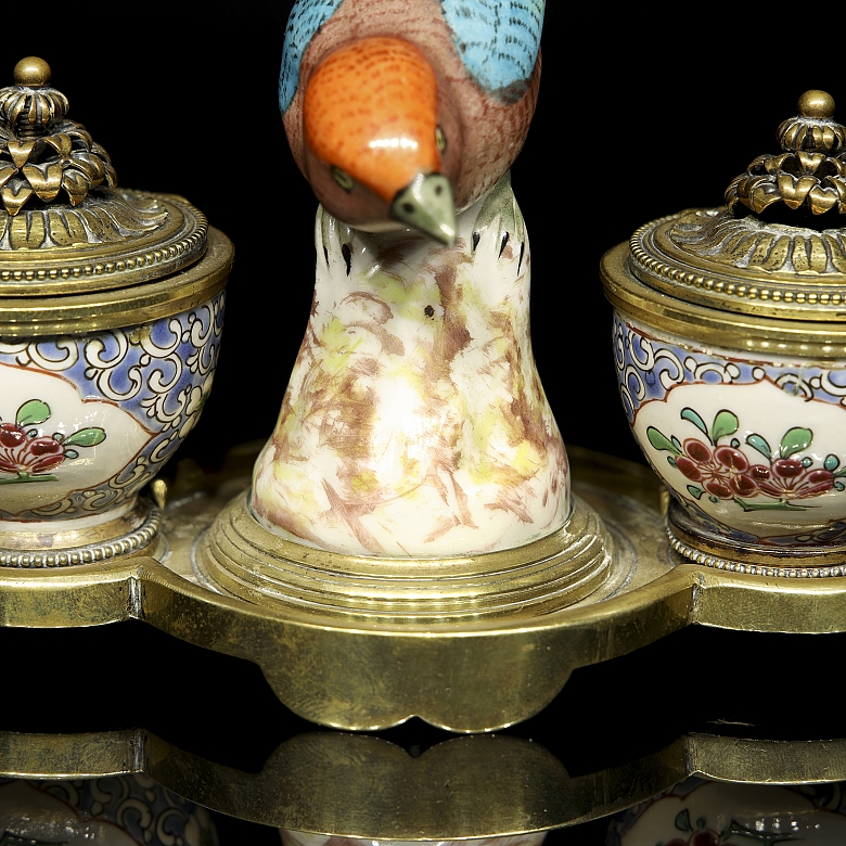 Mennecy Porcelain double writing desk “Bird on branch” 18th-19th centuries - 5