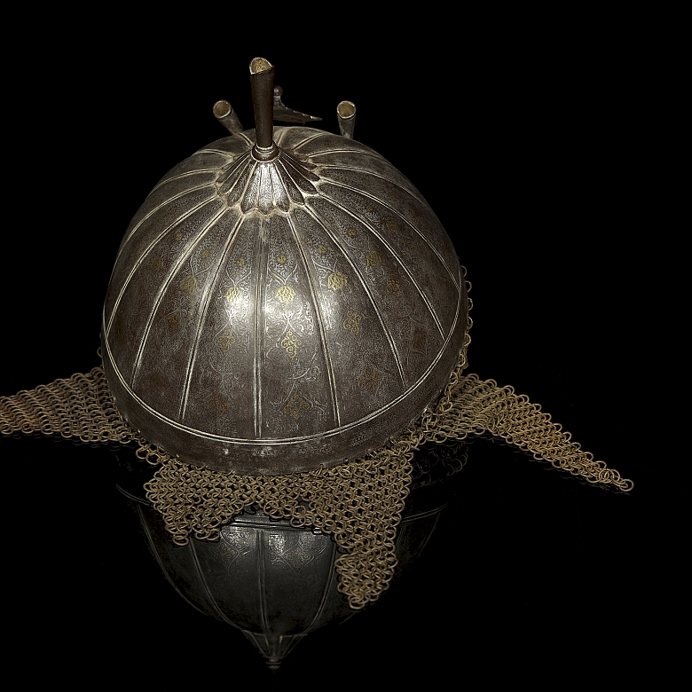 Khula Khud and Sipar helmet with gold and silver inlays. 19th century