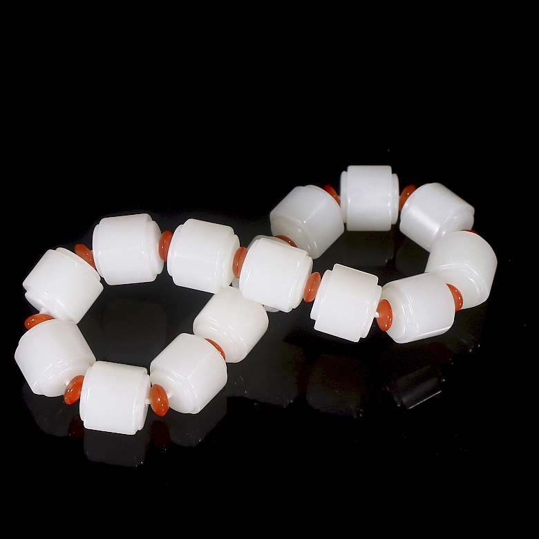 Pulsera de cuentas de jade blanco de Hetian, dinastía Qing