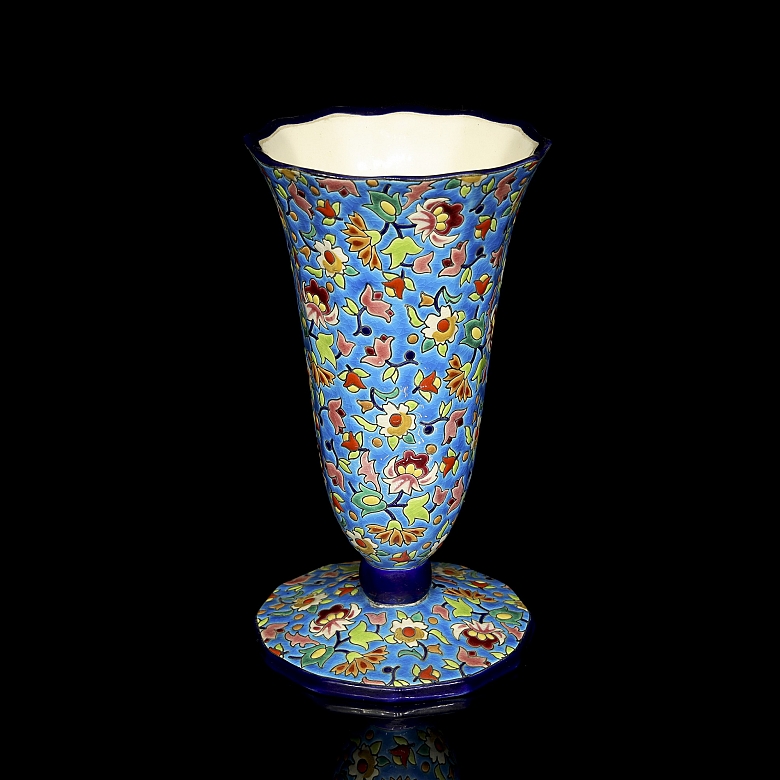 Longwy, glazed ceramic vase ‘Flowers’, 20th century