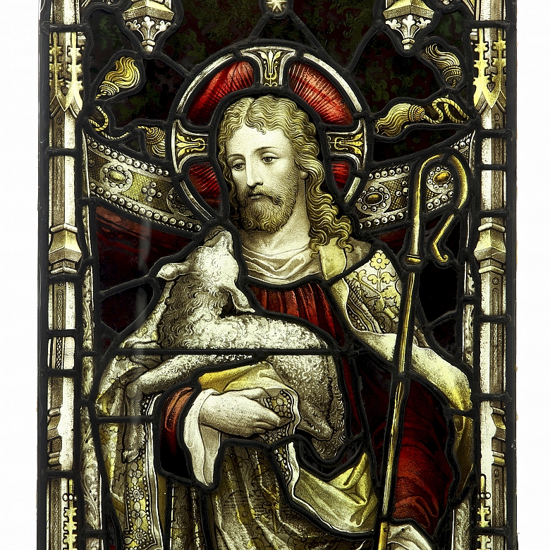 Shrigley and Hunt, leaded glass window ‘Christ with Apostles’, 19th-20th century