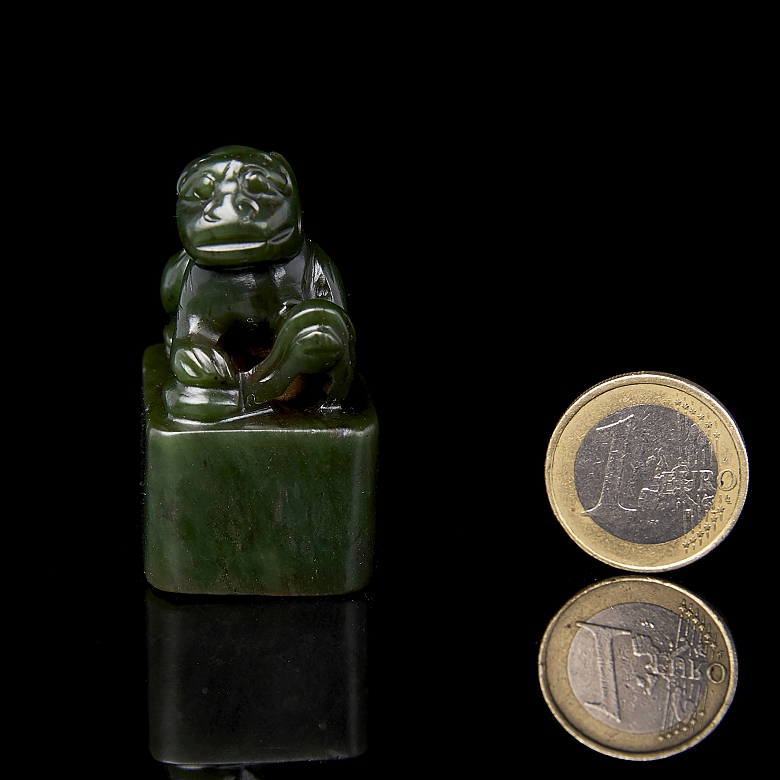 Spinach green jade seal ‘Beast’, Qing dynasty