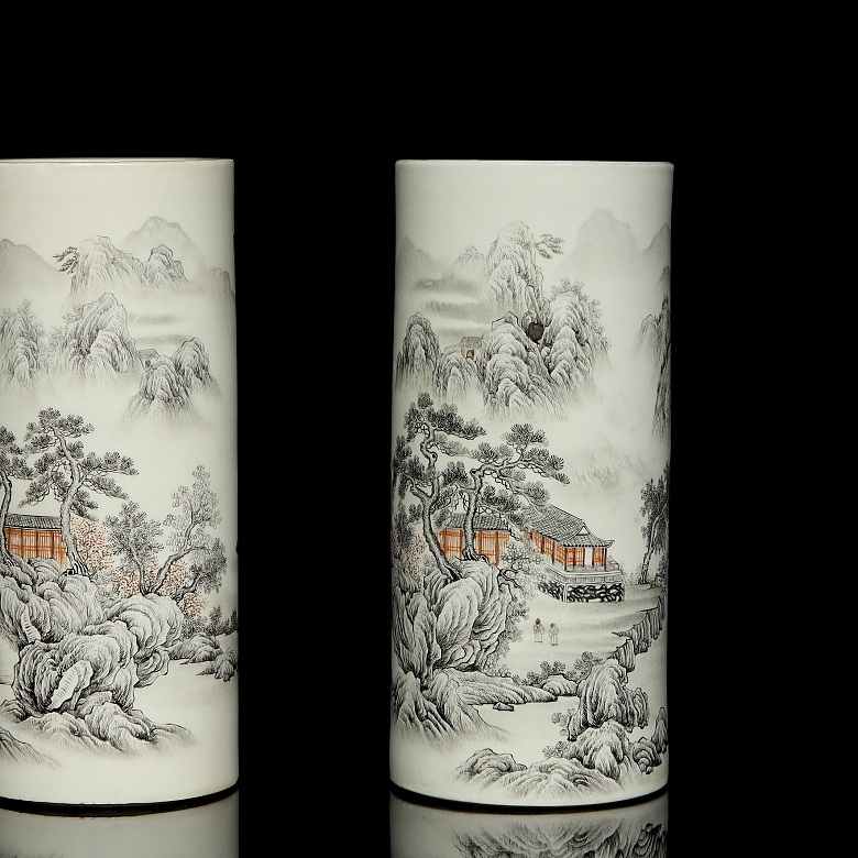 Pair of vases “Landscape with poem”, Qing dynasty - 2