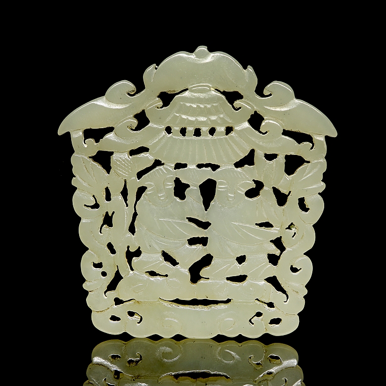 Pair of jade plaques, ‘Characters’, Qing dynasty