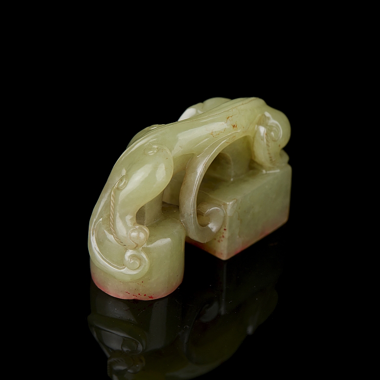 Sello doble de jade amarillo “Criatura”, dinastía Qing