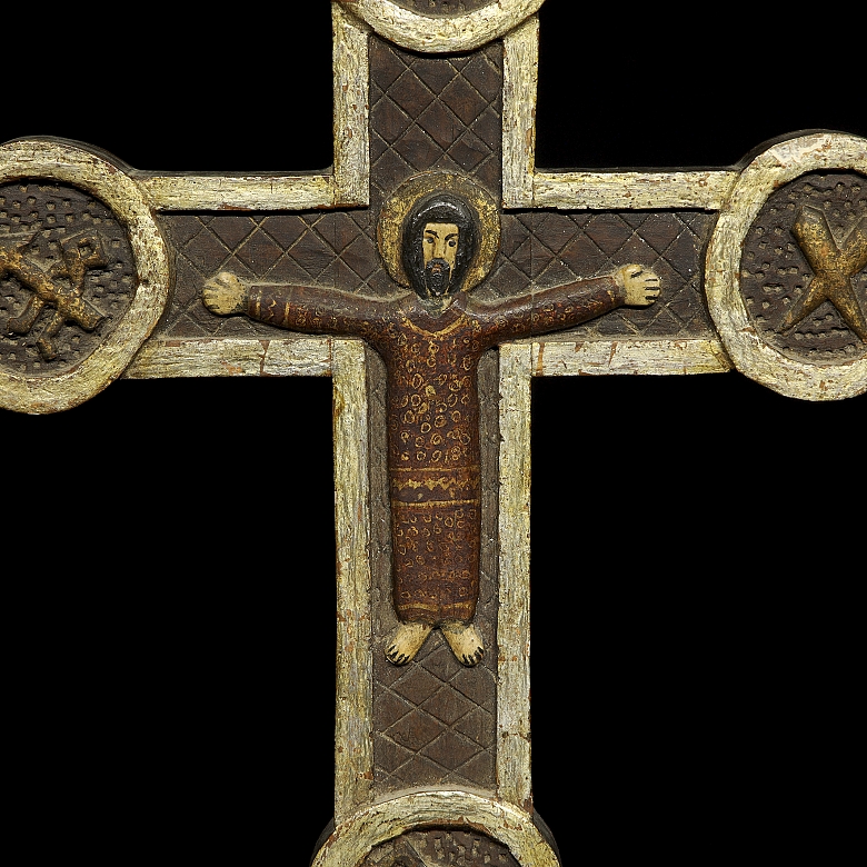 Carved wooden cross depicting Christ crucified, 20th century - 1