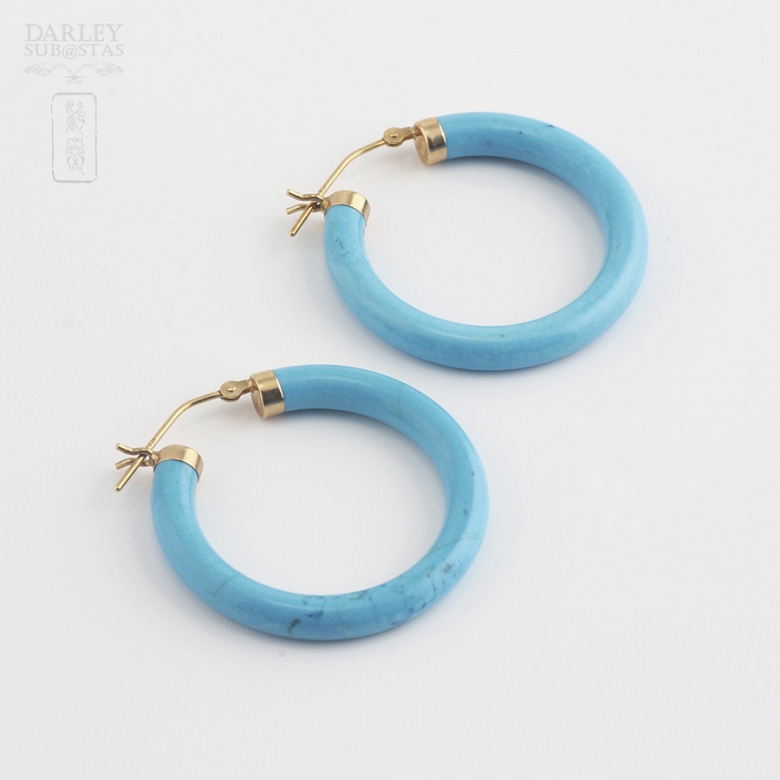 Pendientes aros oro amarillo 18k y turquesa natural - 2
