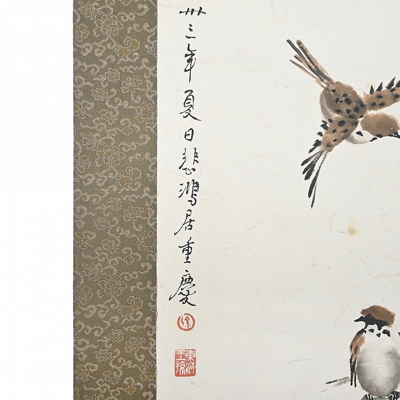 Chinese painting ‘Sparrows on Branches’, signed by Xu Beihong