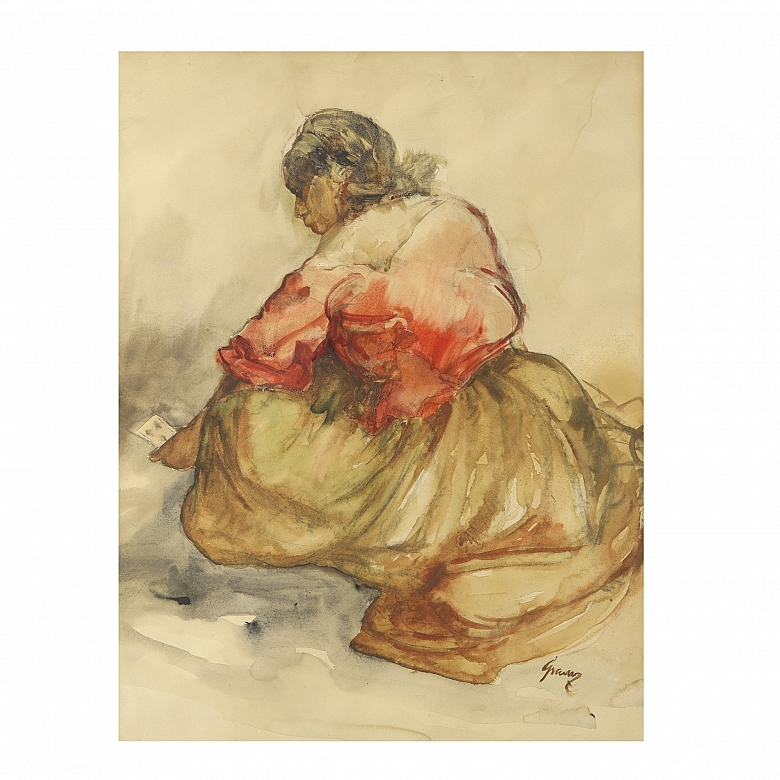 Gumersindo Sainz de Morales (1900-1976) “Gypsy Woman with Playing Cards”