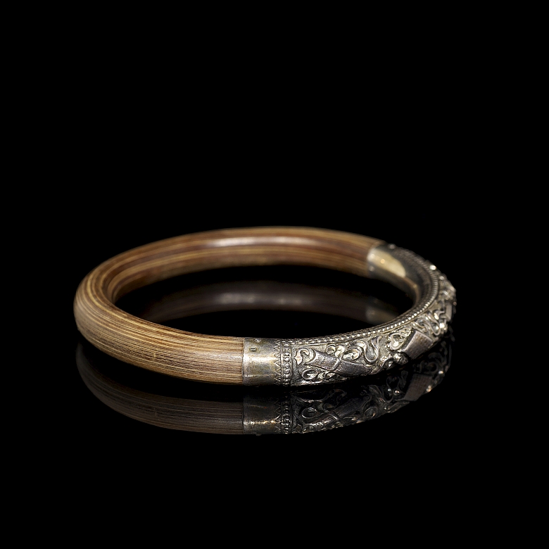 Wooden bracelet with silver decorations, 20th century