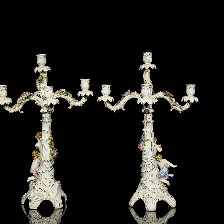 Pair of ‘Von Schierholz’ porcelain candlesticks, 19th century