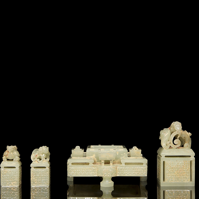 Gran juego de sellos tallados en jade amarillo