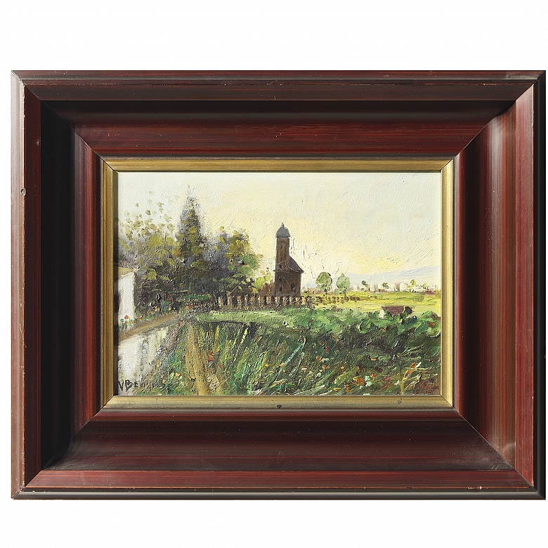 V. Benlloch (20th century) “Landscape with Tower”