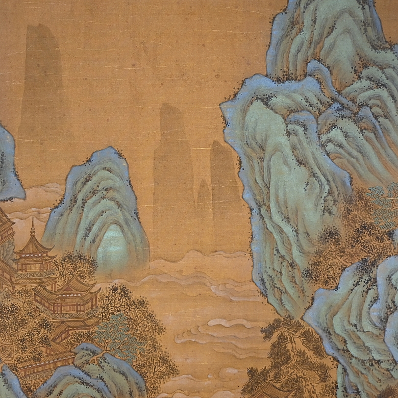 Chinese painting “Village Among Clouds and Hills,” signed Wang Hui