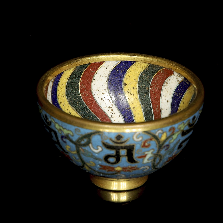 Small bronze cup‘Lotus’, with cloisonné enamel