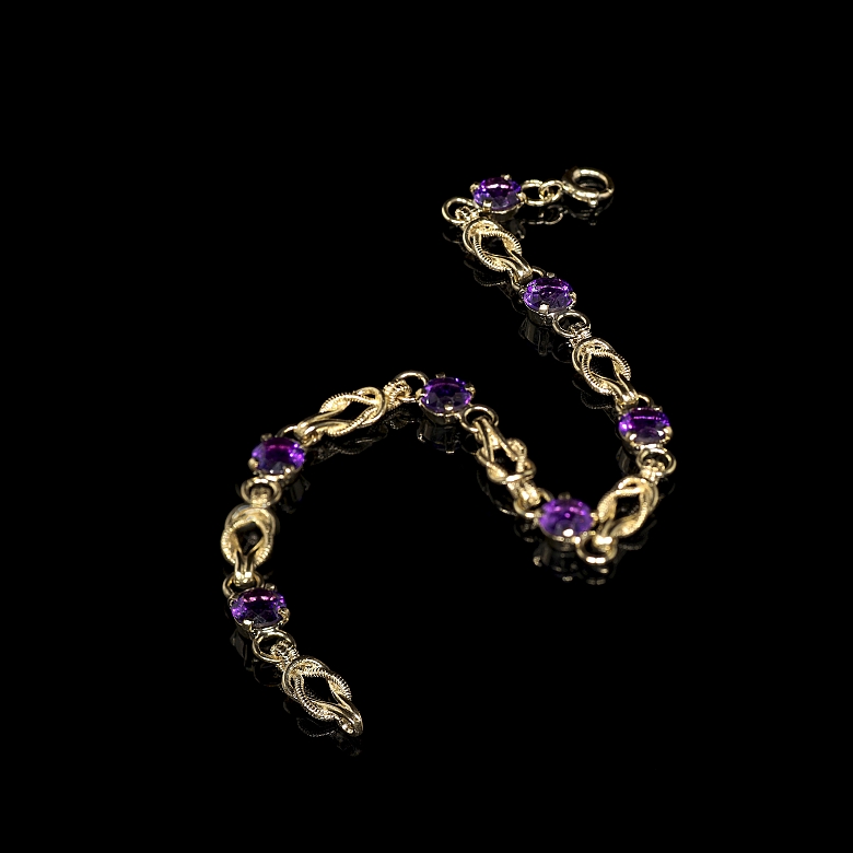 Pulsera de oro amarillo con amatistas
