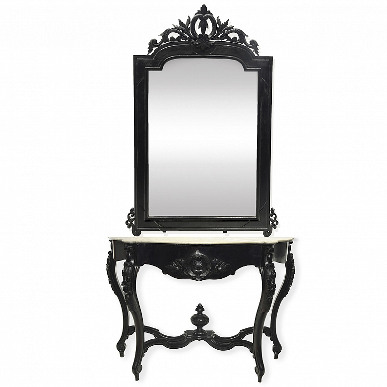 Conjunto de consola y espejo de estilo isabelino, s.XX