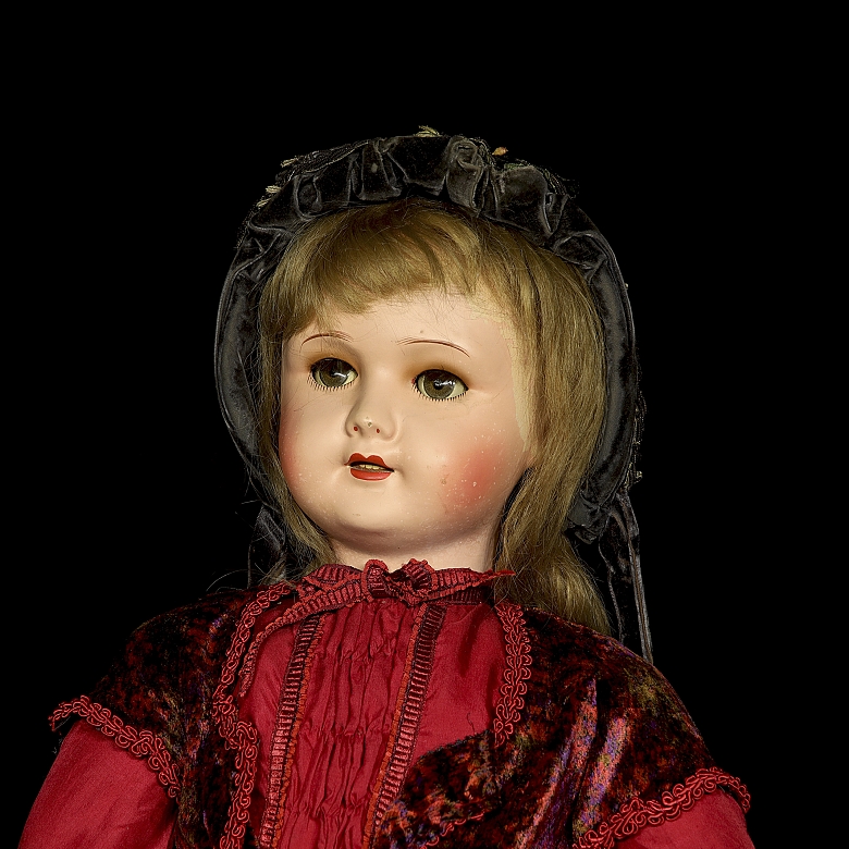 Muñeca de cartón piedra y madera de la SFBJ, París, Francia, c. 1920-1930