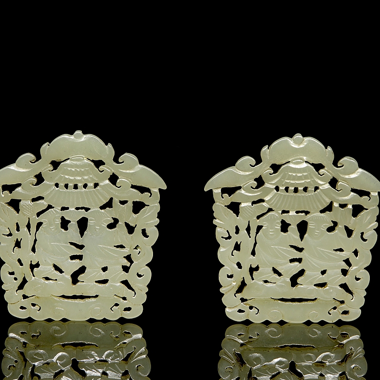 Pair of jade plaques, ‘Characters’, Qing dynasty
