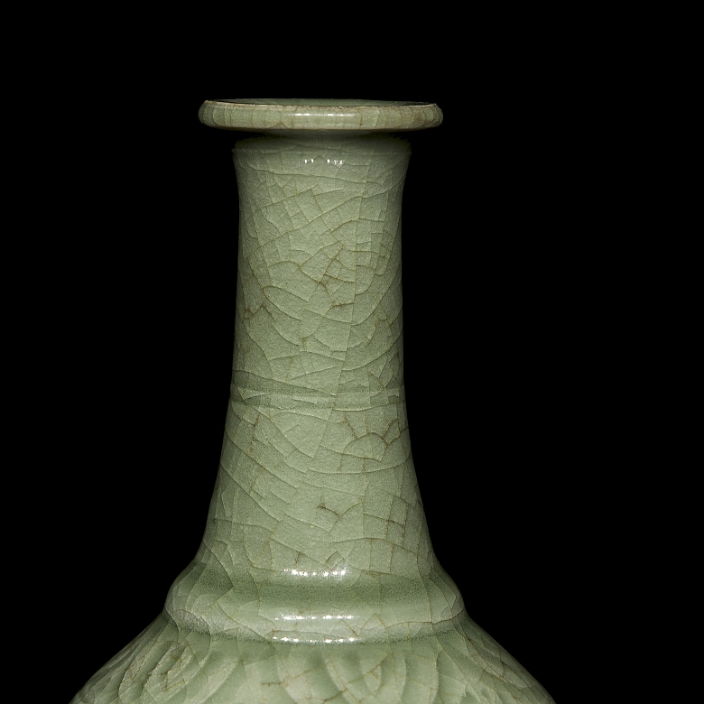 Jarrón de cerámica con esmalte celadón, dinastía Qing - 4