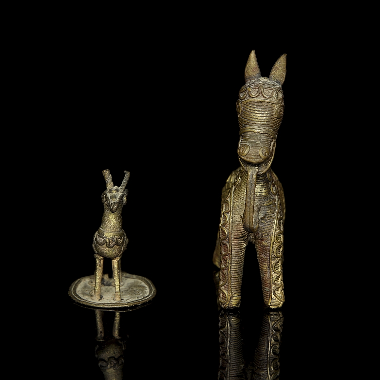 Pair of brass Dhokra figures, ‘Ram and Horse’, India, 20th century - 1