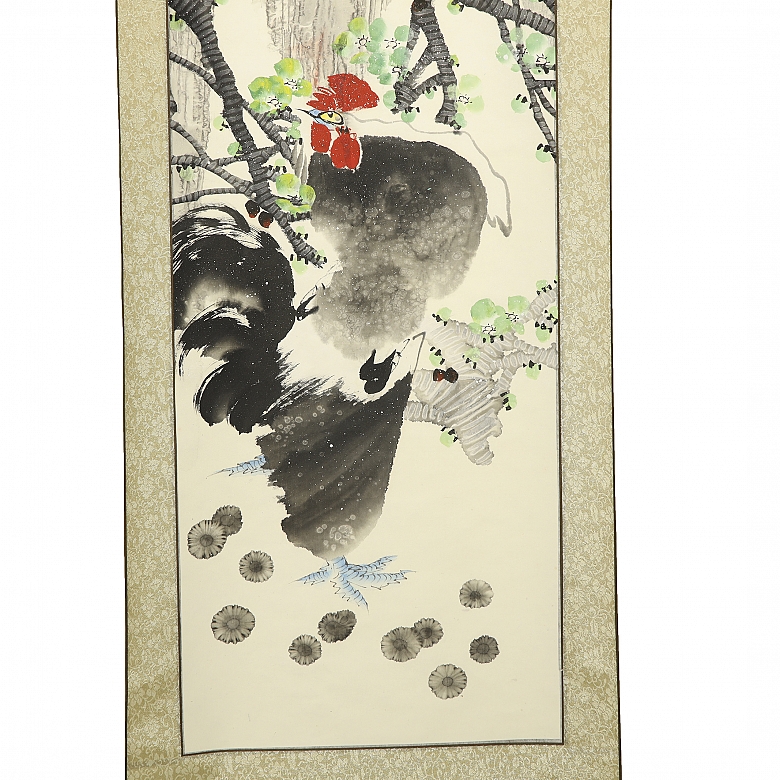 Chinese painting ‘Roosters among branches’, 20th century - 3