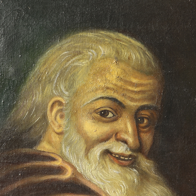 19世纪西班牙画派《捧杯老人》