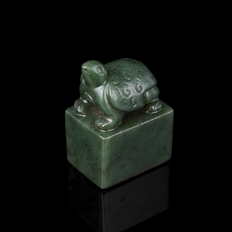 Carved green jade ‘Turtle’ seal, Qing dynasty