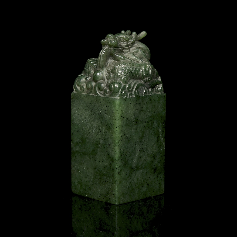 Sello rectangular de jade espinaca