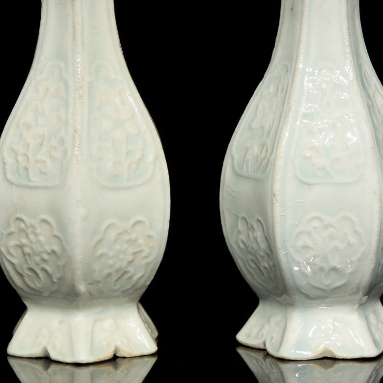 Pareja de jarrones de porcelana con vidriado Qingbai, estilo Song - 6