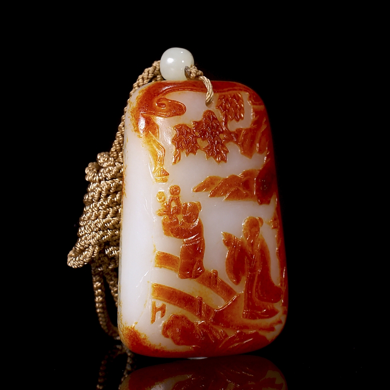 Placa de jade de Hetian, dinastía Qin, Inscripción de poema, marca Zigang