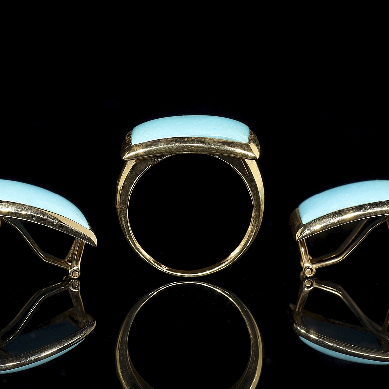 Pendientes y anillo turquesa en oro amarillo 18k