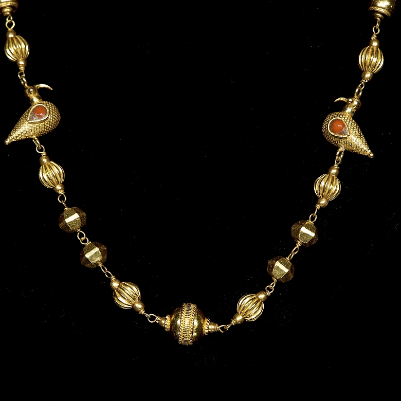 Gold-plated silver and coral necklace, 19th century