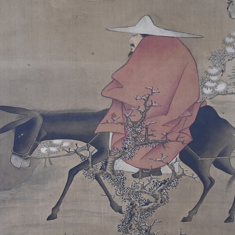 Chinese painting “Riding under plum blossoms,” signed Jin Kun