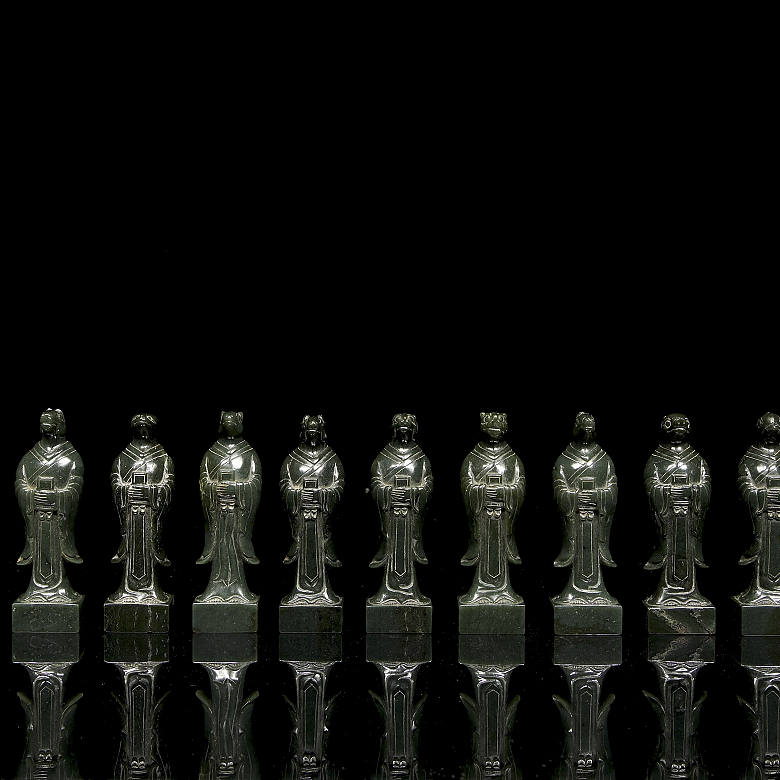 Doce sellos de jade verde espinaca