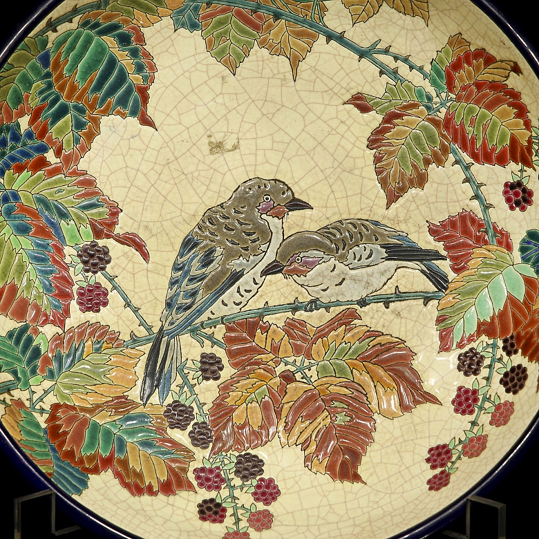 Longwy, glazed ceramic plate ‘Birds’, early 20th century