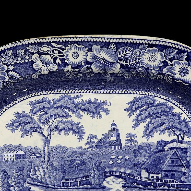 柳树纹“野玫瑰”托盘，斯塔福德郡，19世纪