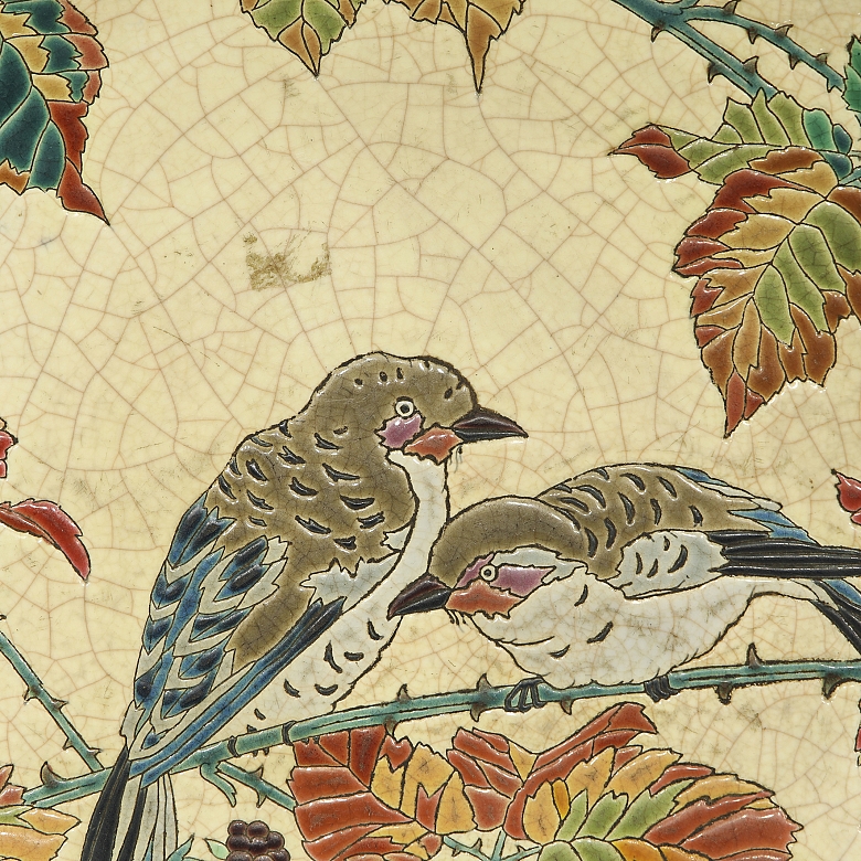Longwy, glazed ceramic plate ‘Birds’, early 20th century