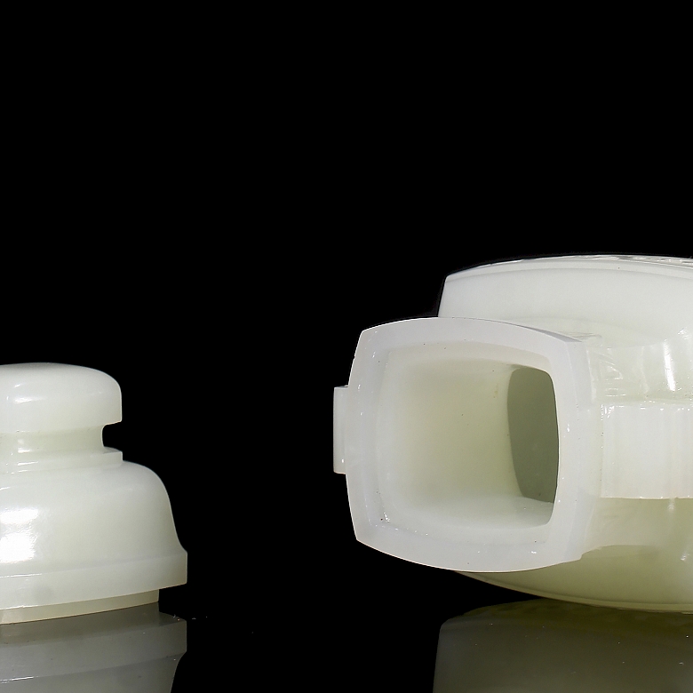 Hetian white jade vase ‘Masks’, Qing dynasty