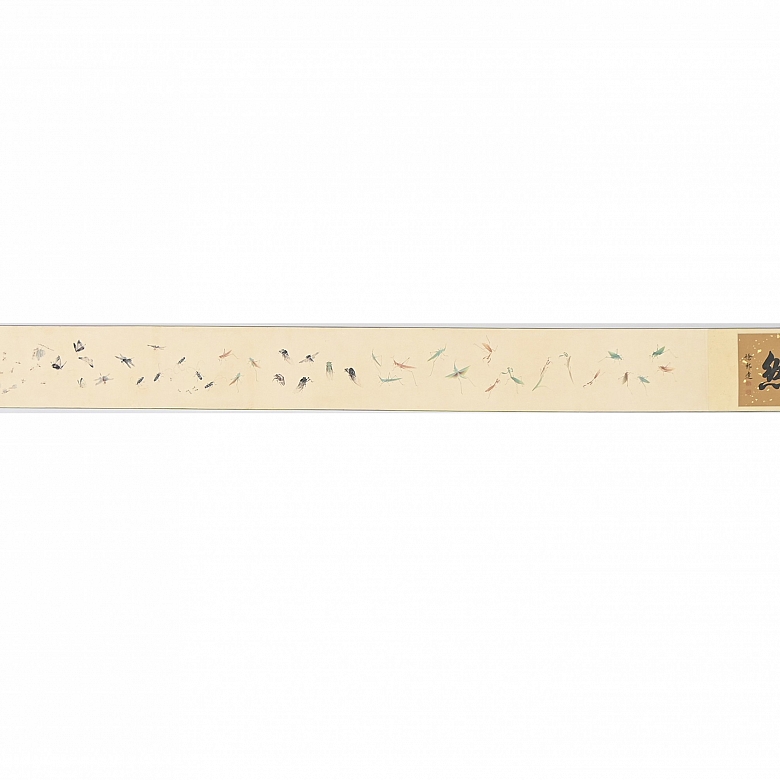 Chinese painting ‘Insects and Calligraphy’, signed Jiang Hanting